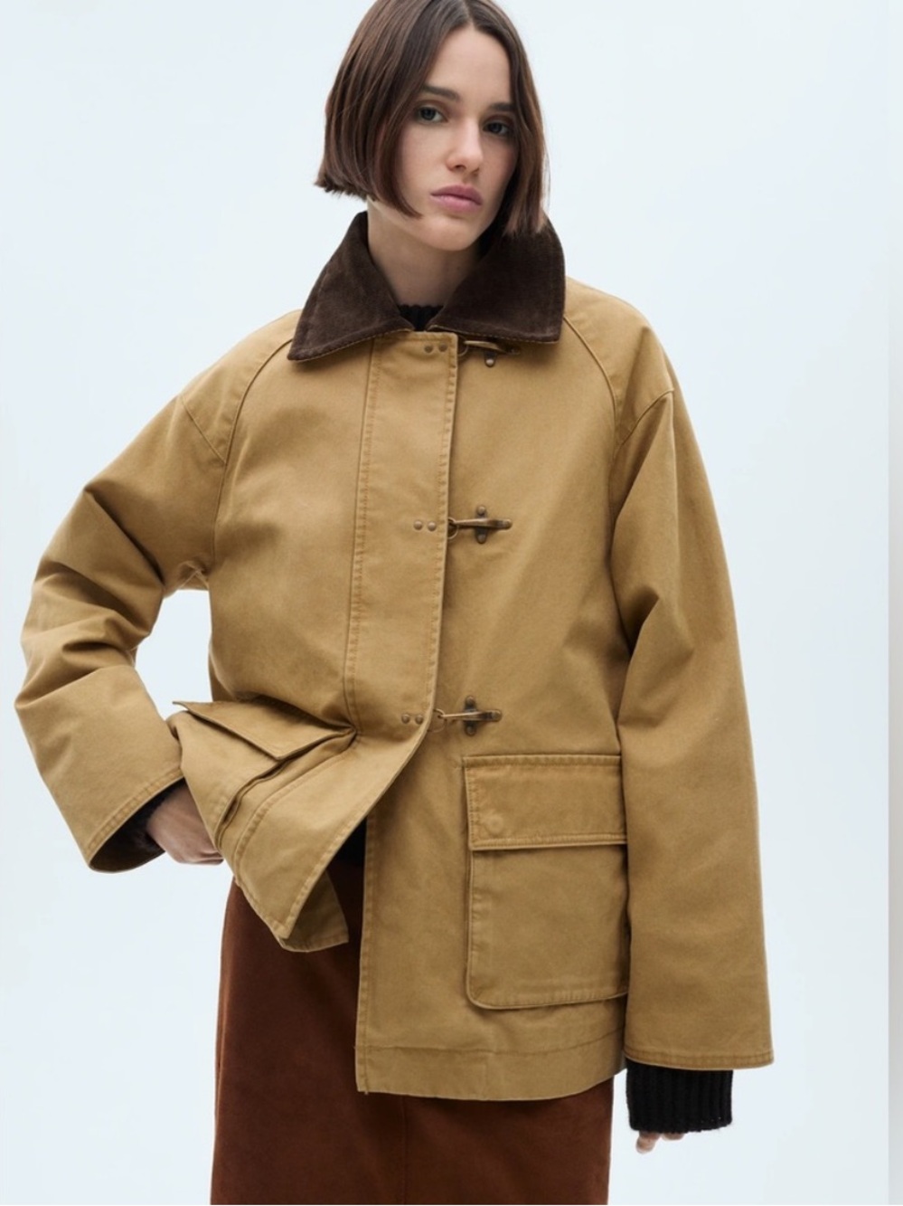 MANGO Corduroy Colllar Cotton Canvas Coat